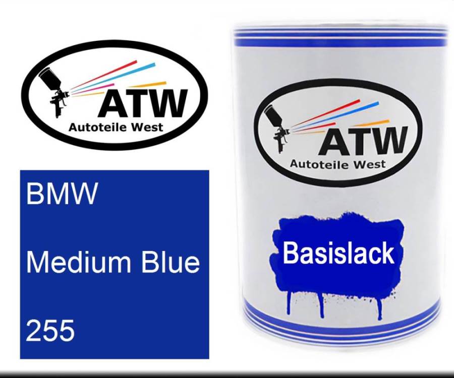 BMW, Medium Blue, 255: 500ml Lackdose, von ATW Autoteile West.